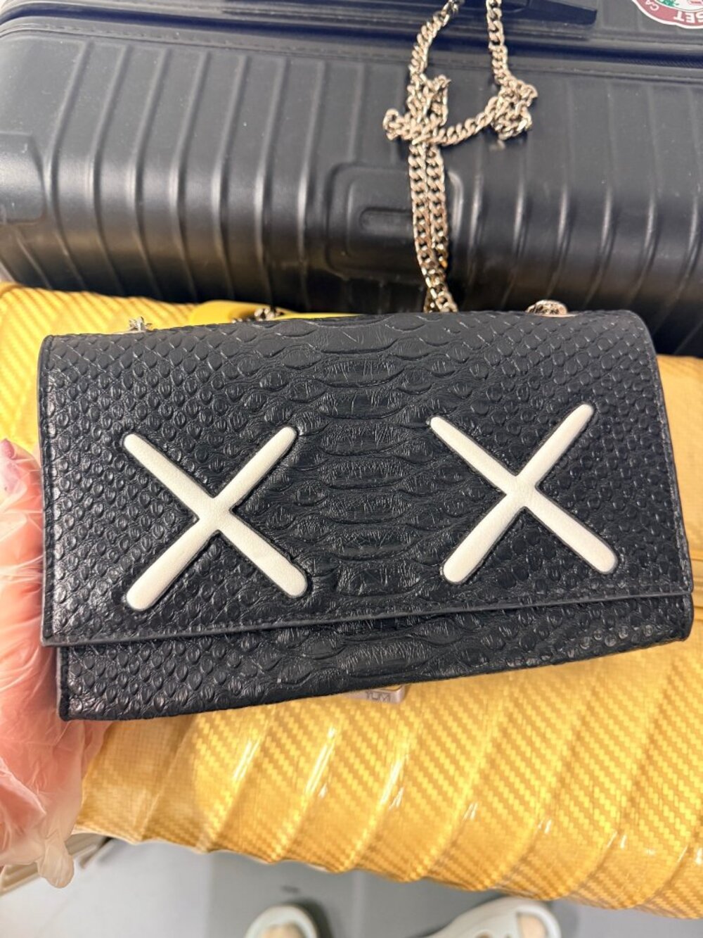 Black Snakeskin Embossed Chain Bag β White XX Design